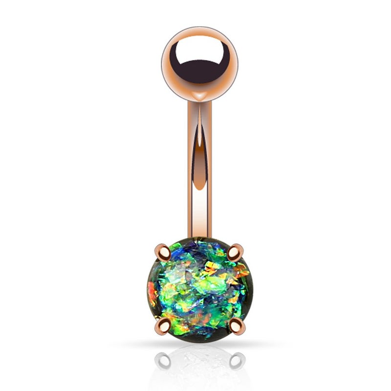FIFTH CUE 14G Opal Glitter Prong Set Rose Gold IP Over 316L Surgical Steel Belly Button Ring (Dark Green) - Image 5