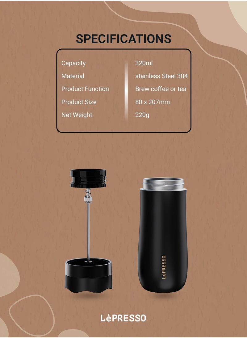 LePRESSO Insulated Mug with French Press / Brew Coffee Or Tea / Keeps Warm and Cold- Black  - Image 4