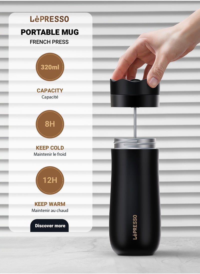 LePRESSO Insulated Mug with French Press / Brew Coffee Or Tea / Keeps Warm and Cold- Black  - Image 5