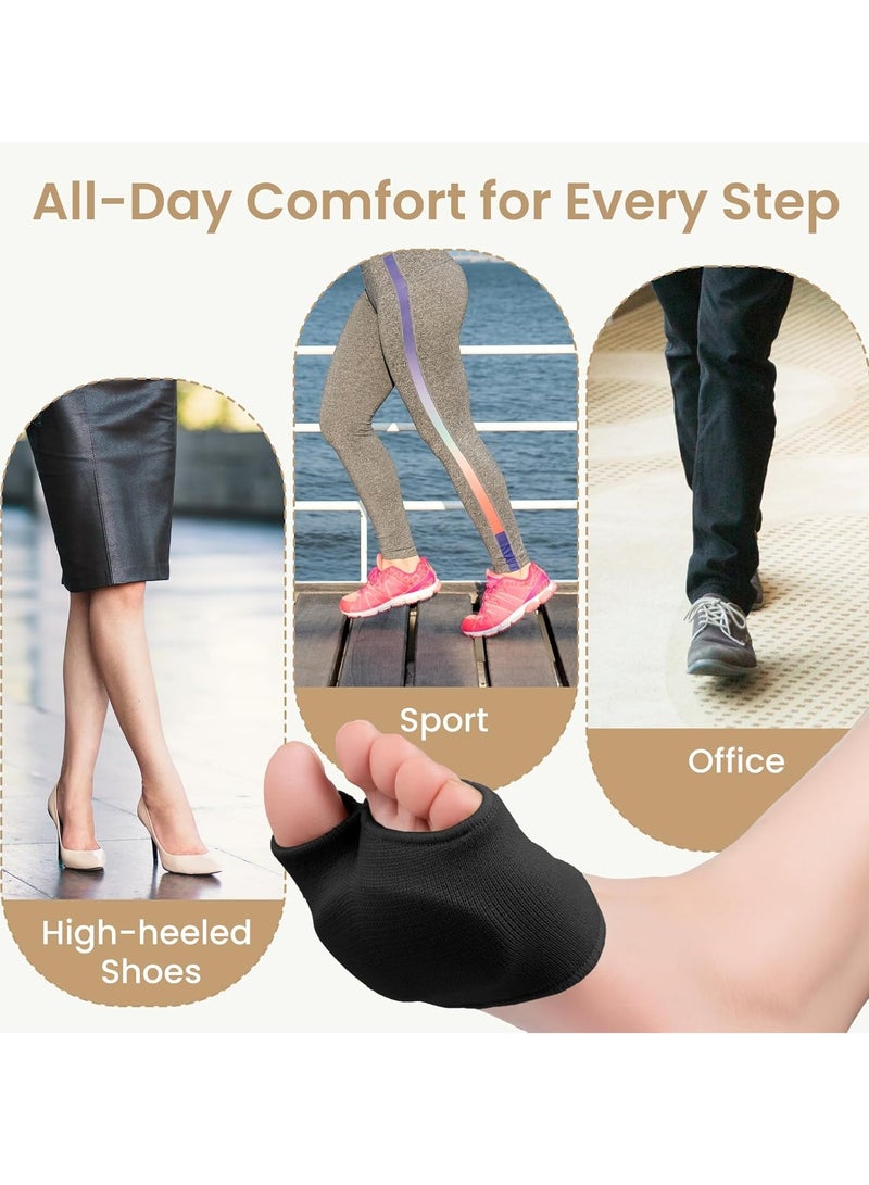 أونليماي فقط ضمادات مشط القدم للرجال والنساء، عبوة من قطعتين - وسائد لتخفيف آلام كرة القدم لالتهاب العظم السمسمي، وآلام مشط القدم، وورم مورتون العصبي - زوجان من الأكمام القماشية مع حشوات من الجل (أسود) - Image 4