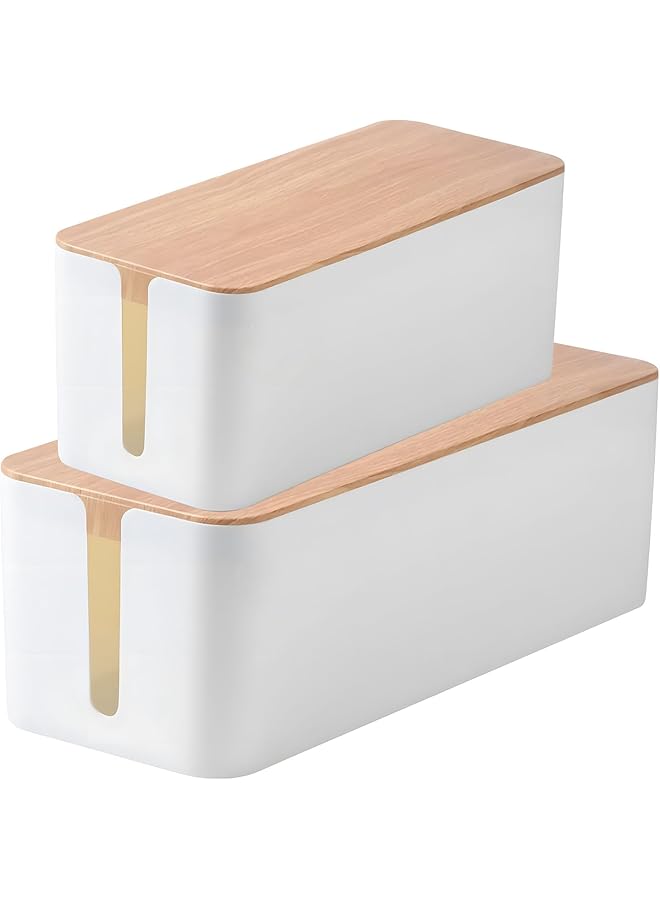 PROMASS promass Cable Management Box, 2 Pack Large Extension Cable Organizer Box with Slotted Top, Bamboo Style Cable Organizer Box, Cord Organizer Box to Hide Surge Protector on Desk or Floor  - Image 1