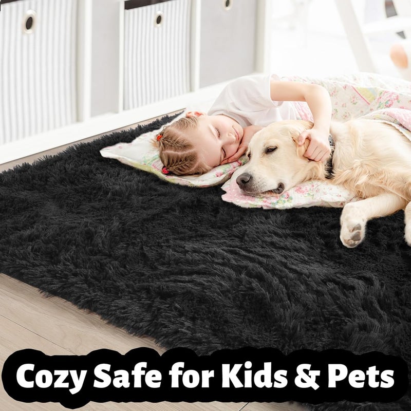 Amdrebio Black Area Rugs for Bedroom, 5x8, Large Fluffy Rug for Living Room Decor, Modern Cool Rugs for Kids, Boys, Men, Furry Shaggy Carpets for Classroom, Fuzzy Plush Gothic Carpet for Home Office - Image 4