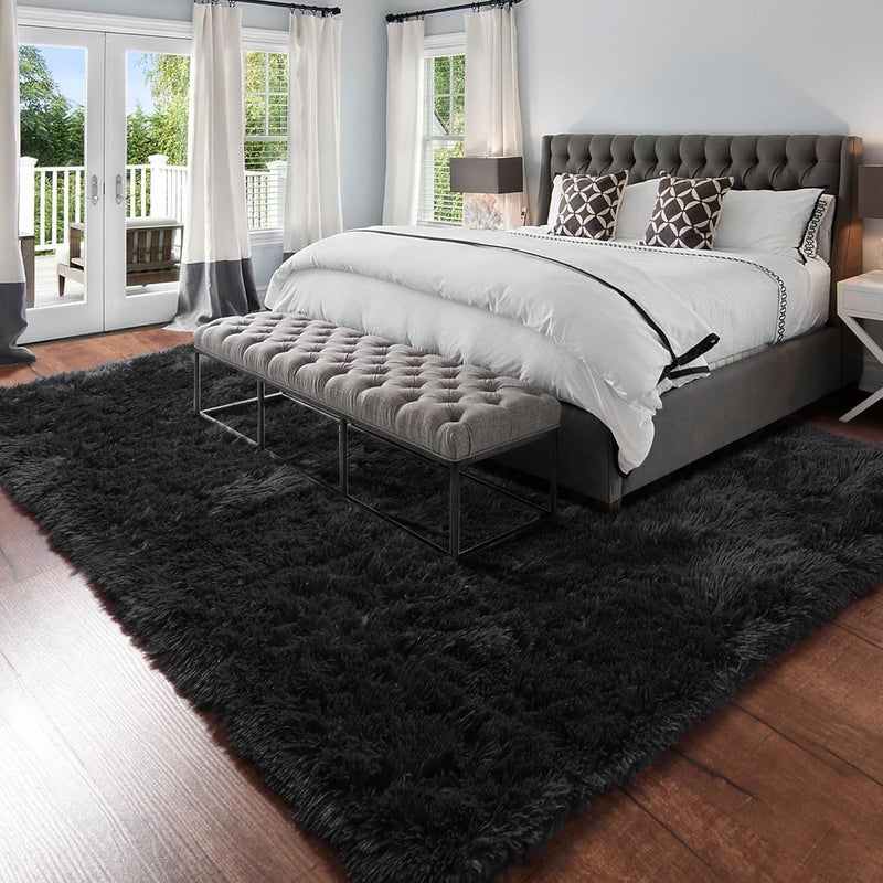 Amdrebio Black Area Rugs for Bedroom, 5x8, Large Fluffy Rug for Living Room Decor, Modern Cool Rugs for Kids, Boys, Men, Furry Shaggy Carpets for Classroom, Fuzzy Plush Gothic Carpet for Home Office - Image 3