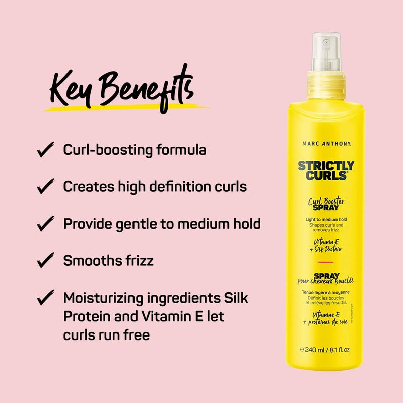 Marc Anthony Curly Hair Spray, Strictly Curls - Curl Booster Removes Frizz, Repels Humidity & Holds Bouncy Curls - Vitamin E & Hydrolyzed Silk Hairspray Add Bounce & Volume - 8.1 Fl Oz - Image 2