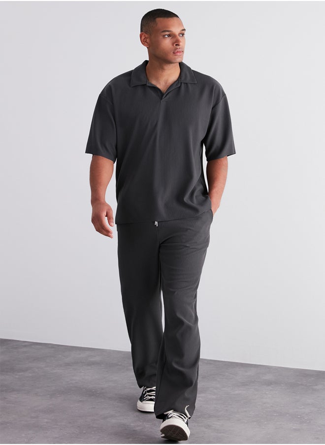 trendyol Limited Edition Smoke Oversize/Wide Textured Wrinkle-Free Ottoman Polo Neck T-Shirt TMNSS23PO00020  - Image 1