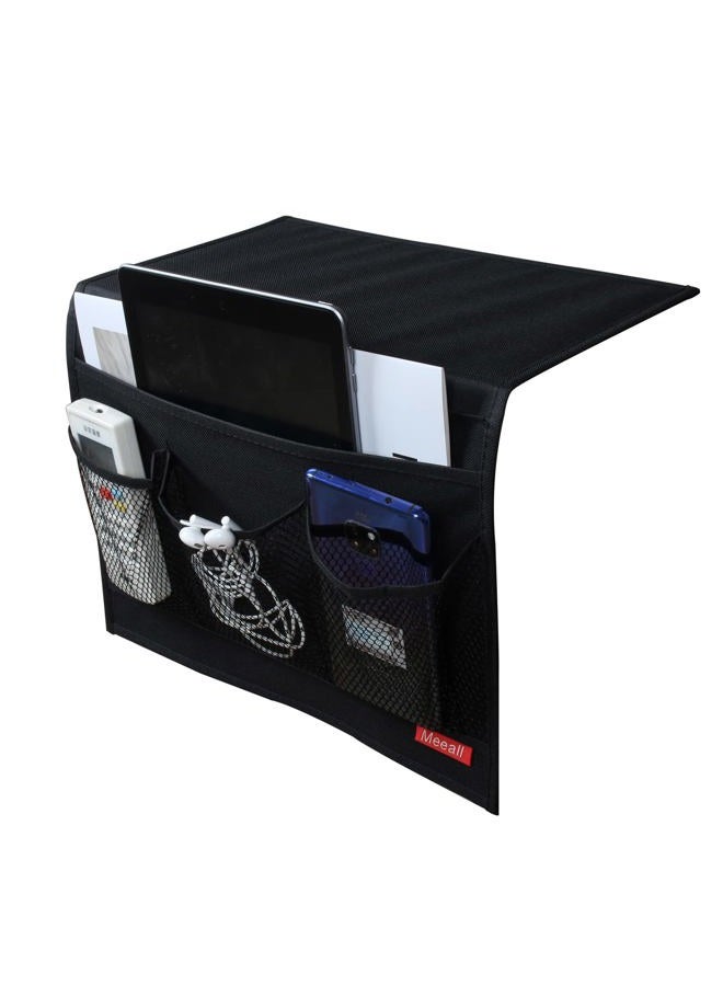 Meeall Bedside Caddy 4 Pockets Bedside Organizer Caddy Fit Tablet Magazine Phone Glasses, Under Mattress Remote Control Holder Storage Organizer, Black - Image 1