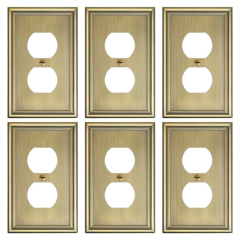 treewell 6-Pack Single Duplex Outlet Cover Plate, Decorative Antique Brass Switch Plates and Outlet Covers, Metal Wall Plates for Electrical Outlets, 1 Gang Receptacle Cover, Corrosion Resistant - Image 1