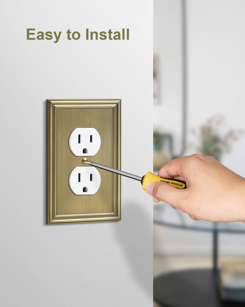 treewell 6-Pack Single Duplex Outlet Cover Plate, Decorative Antique Brass Switch Plates and Outlet Covers, Metal Wall Plates for Electrical Outlets, 1 Gang Receptacle Cover, Corrosion Resistant - Image 5