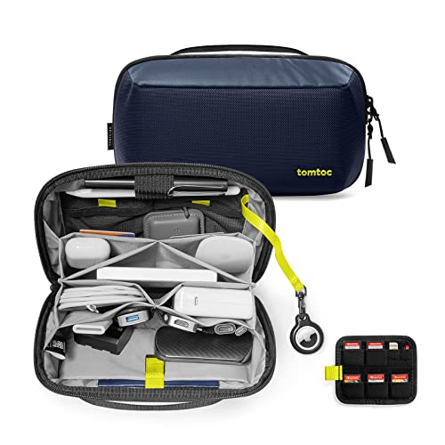 tomtoc Electronic Organizer Accessory Tech Pouch for MacBook Charger, Cables, Power Bank, Hard Drive, Cords, Water-resistant Storage Bag with Removable Card Slots for USB Adapter, Memory Card, Blue - Image 1