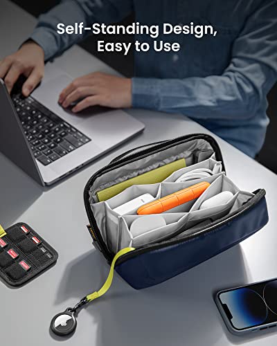 tomtoc Electronic Organizer Accessory Tech Pouch for MacBook Charger, Cables, Power Bank, Hard Drive, Cords, Water-resistant Storage Bag with Removable Card Slots for USB Adapter, Memory Card, Blue - Image 4