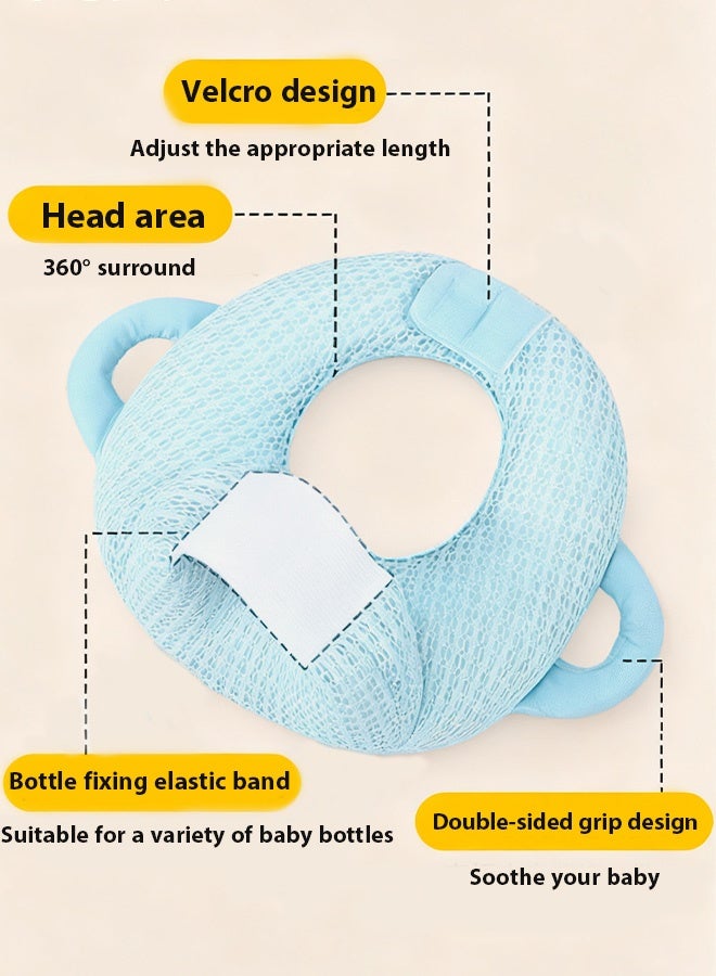 Berma Baby وسادة تغذية الطفل حامل زجاجة دعم الطفل حامل زجاجة الرضاعة وسادة تغذية الطفل وسادة مضادة للبصق لحديثي الولادة وسادة رأس مضادة للتحيز للأطفال - أزرق - Image 2