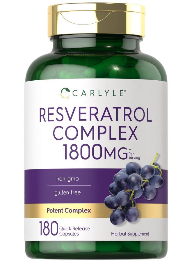 مكمل كارلايل ريسفيراترول ١٨٠٠ ملغ | ١٨٠ كبسولة | غير معدل وراثيًا وخالٍ من الغلوتين | مركب فعال - Image 1