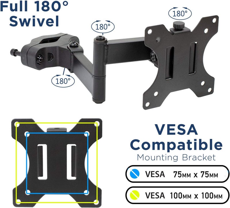 Mount-It! Universal Full Motion Steel Pole Mount with Articulating Arm and Removable VESA Plate for 17 to 32 Inch Monitors & TVs, VESA 75x75 & 100x100 Compatible, Black (MI-391) - Image 4