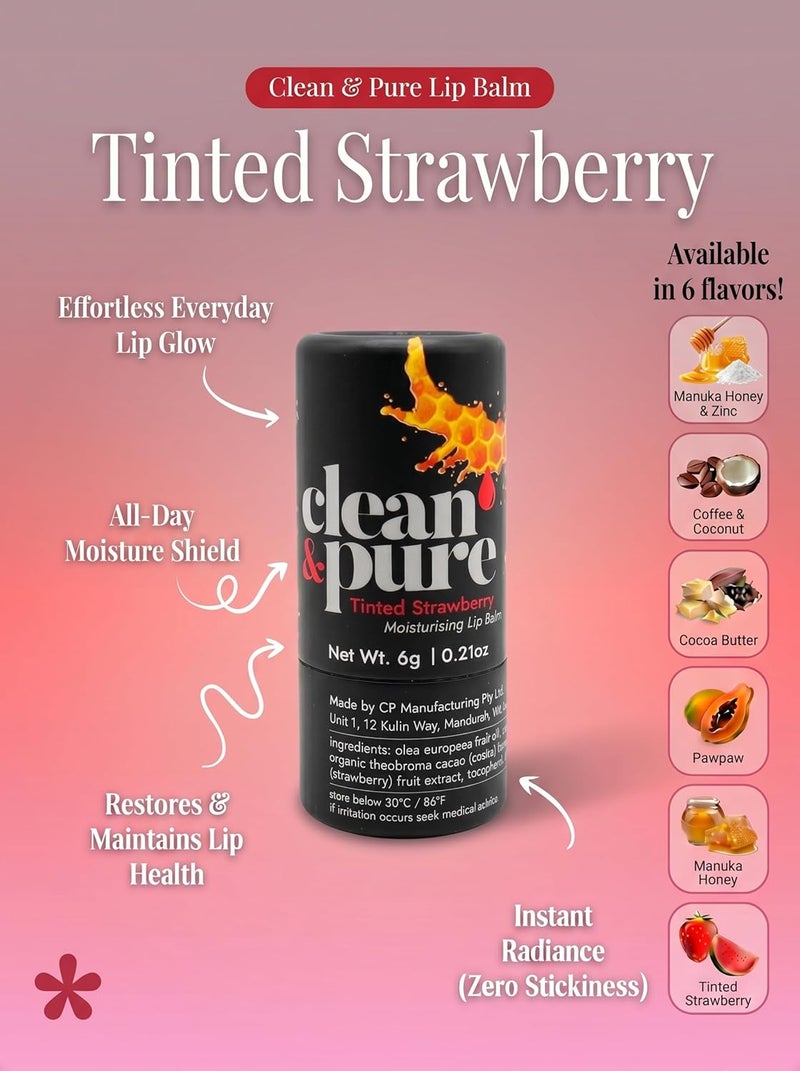 Clean & Pure Tinted Strawberry Lip Balm – 100% Natural, Enriched with Strawberry, Moisturizes & Repairs Dry Lips, 6g - Image 3