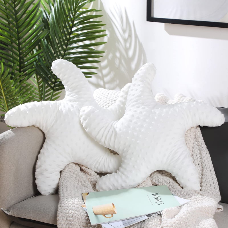 Fumete Starfish Pillow Beach Starfish Shaped Throw Pillows 20 Stuffed Animal Cute Plush Coastal Decor Ocean Star Pillow Plush Cushion for Bedroom Living Room Sofa CouchWhite2 Pcs - Image 2