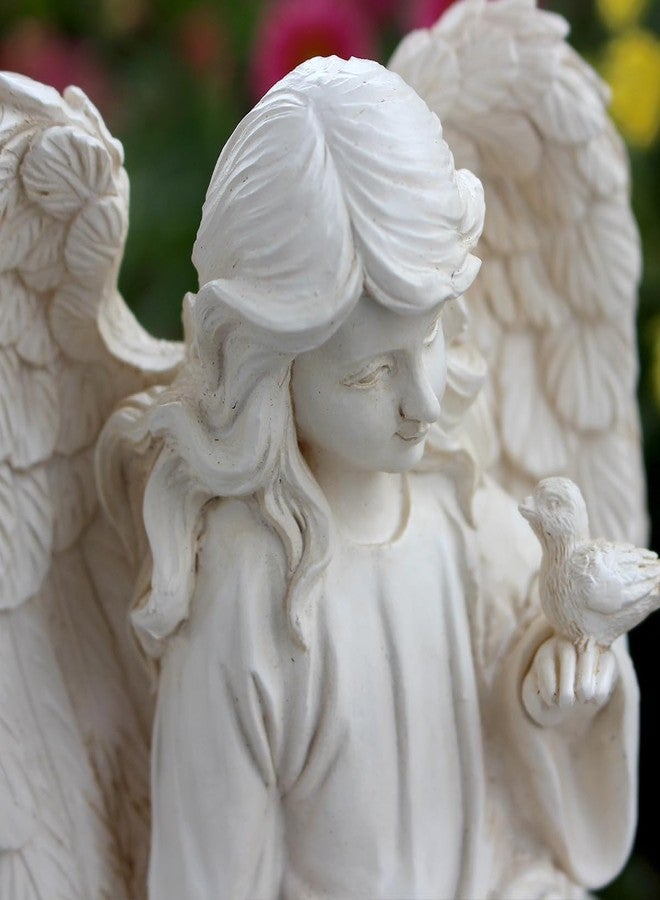 JARPSIRY Angel Garden Statue, Sitting Angel Sculpture, Resin Angel with Bird Figurine for Patio Yard Porch Lawn Outdoor Decor Home Shelf Sitter Memorial Spiritual Gifts - Image 4