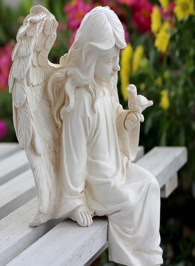 JARPSIRY Angel Garden Statue, Sitting Angel Sculpture, Resin Angel with Bird Figurine for Patio Yard Porch Lawn Outdoor Decor Home Shelf Sitter Memorial Spiritual Gifts - Image 2