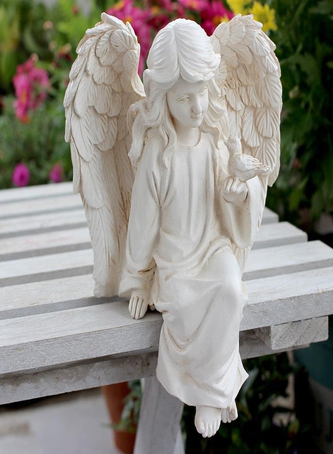 JARPSIRY Angel Garden Statue, Sitting Angel Sculpture, Resin Angel with Bird Figurine for Patio Yard Porch Lawn Outdoor Decor Home Shelf Sitter Memorial Spiritual Gifts - Image 1