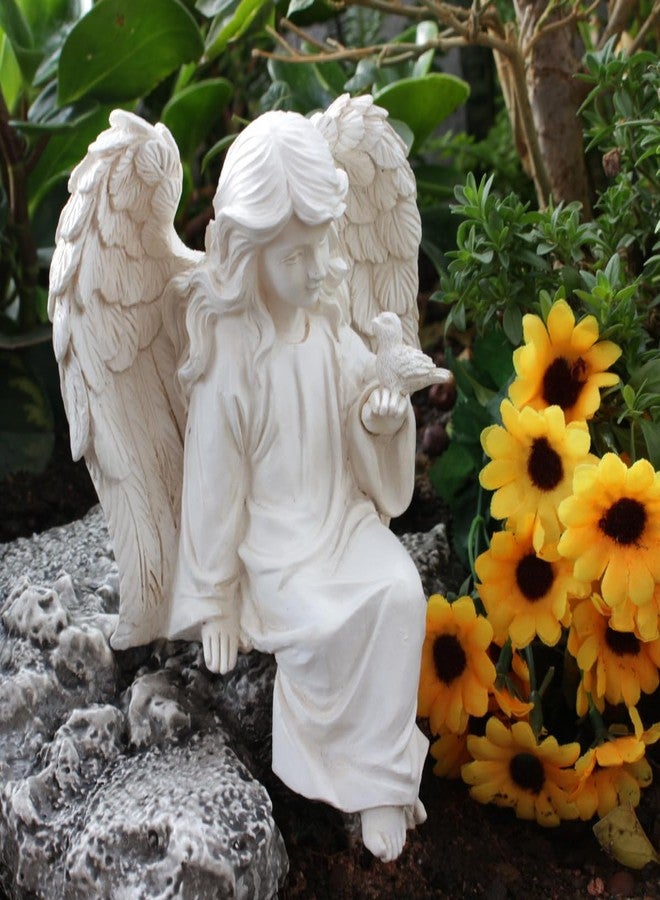 JARPSIRY Angel Garden Statue, Sitting Angel Sculpture, Resin Angel with Bird Figurine for Patio Yard Porch Lawn Outdoor Decor Home Shelf Sitter Memorial Spiritual Gifts - Image 5