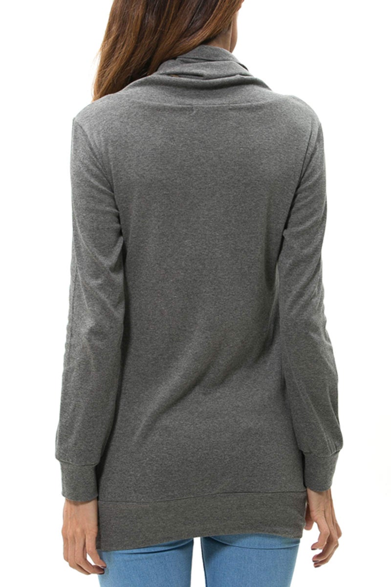 levaca Womens Tops Button Cowl Neck Casual Slim Tunic Shirts Deep Gray M - Image 4