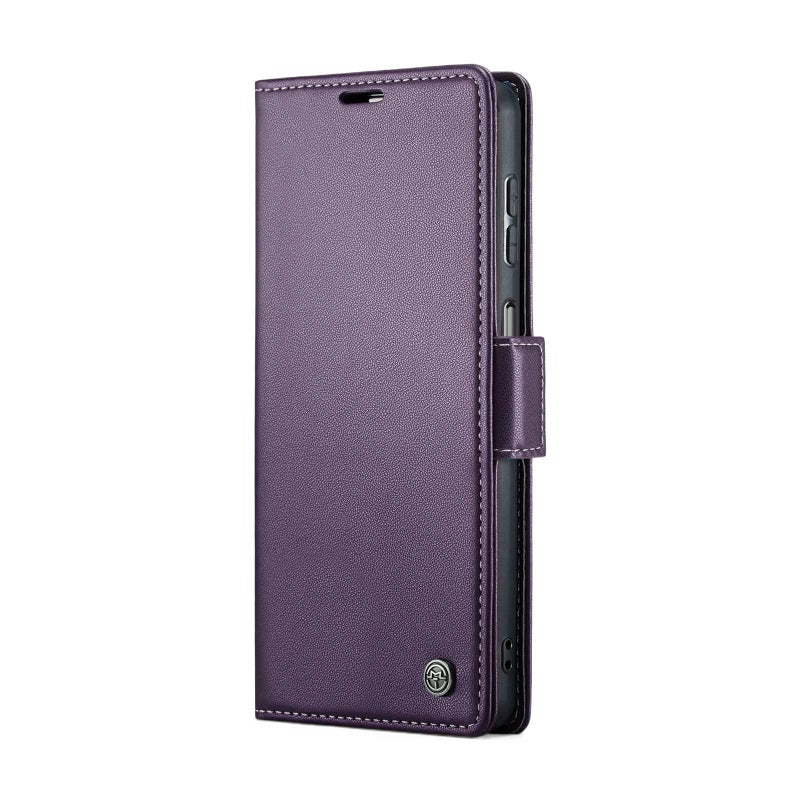 غطاء واقي بملمس جلد لـ Samsung Galaxy S22 Ultra مع حامل بطاقات وحامل قابل للطي مع مقاوم للصدمات مع مقاومة السقوط باللون بنفسجي بوظيفة حامل سهل التخزين عملي للاستخدام المتكرر - Image 1