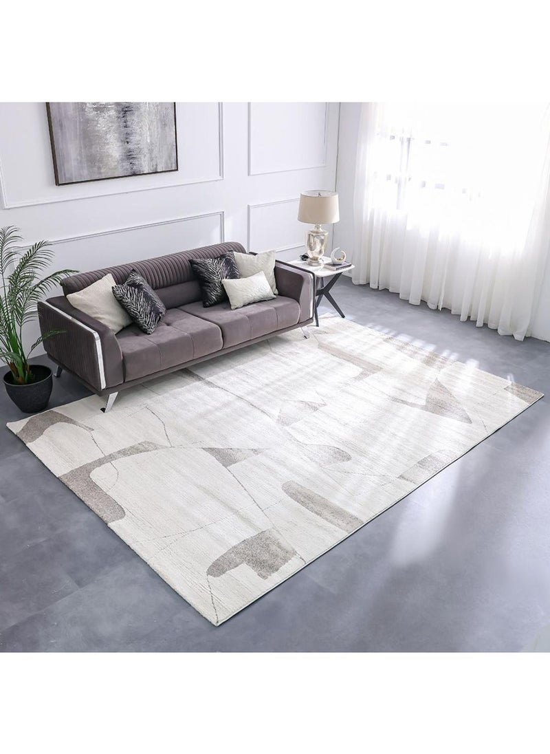 DANUBE HOME Elie Modern Abstract Patterned Rug  Polypropylene + Polyester Area Rug L340xW240cm-White Brown  - Image 4