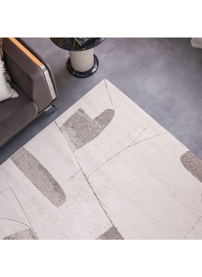 DANUBE HOME Elie Modern Abstract Patterned Rug  Polypropylene + Polyester Area Rug L340xW240cm-White Brown  - Image 1