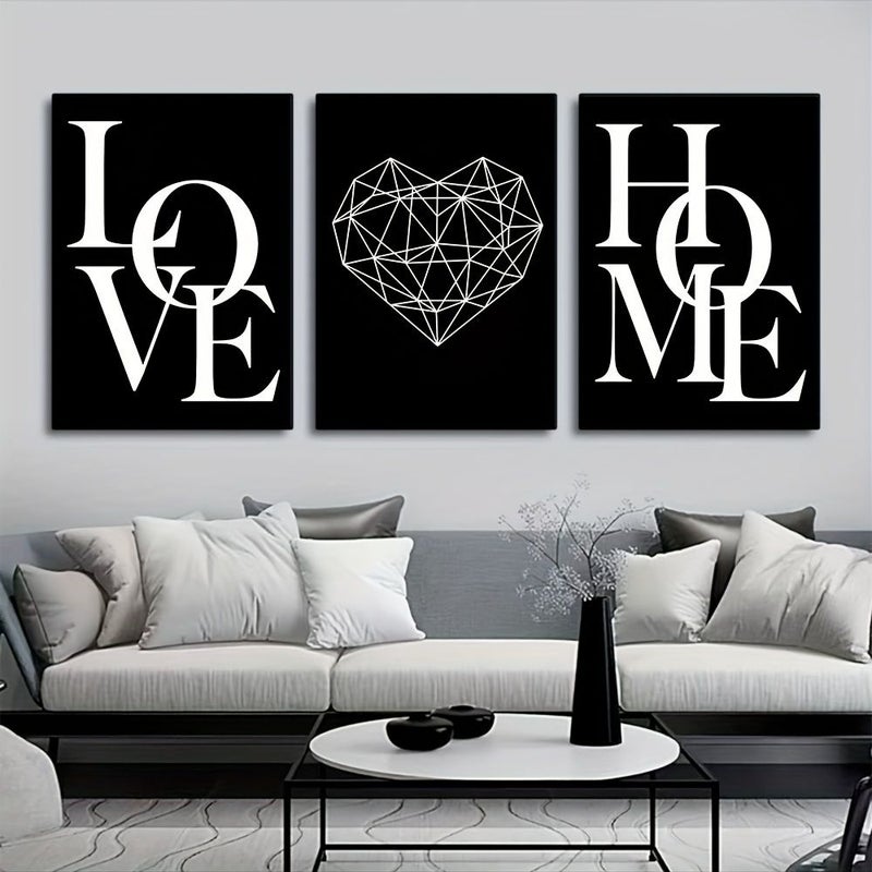 3pcs Scandinavian Poster Black White Canvas Painting Wall Decor 15 7x23 6 Inch Unframed Living Room Nordic Home Love - Image 1
