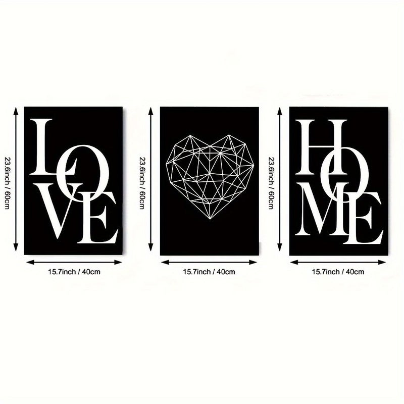 3pcs Scandinavian Poster Black White Canvas Painting Wall Decor 15 7x23 6 Inch Unframed Living Room Nordic Home Love - Image 5
