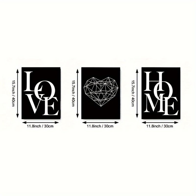 3pcs Scandinavian Poster Black White Canvas Painting Wall Decor 15 7x23 6 Inch Unframed Living Room Nordic Home Love - Image 3