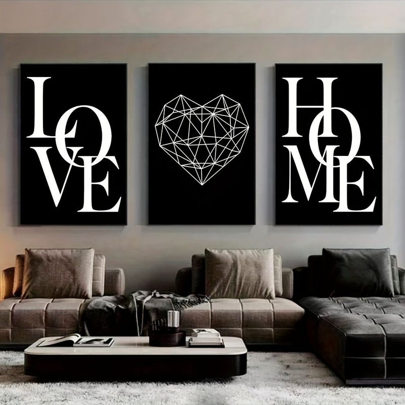 3pcs Scandinavian Poster Black White Canvas Painting Wall Decor 15 7x23 6 Inch Unframed Living Room Nordic Home Love - Image 2
