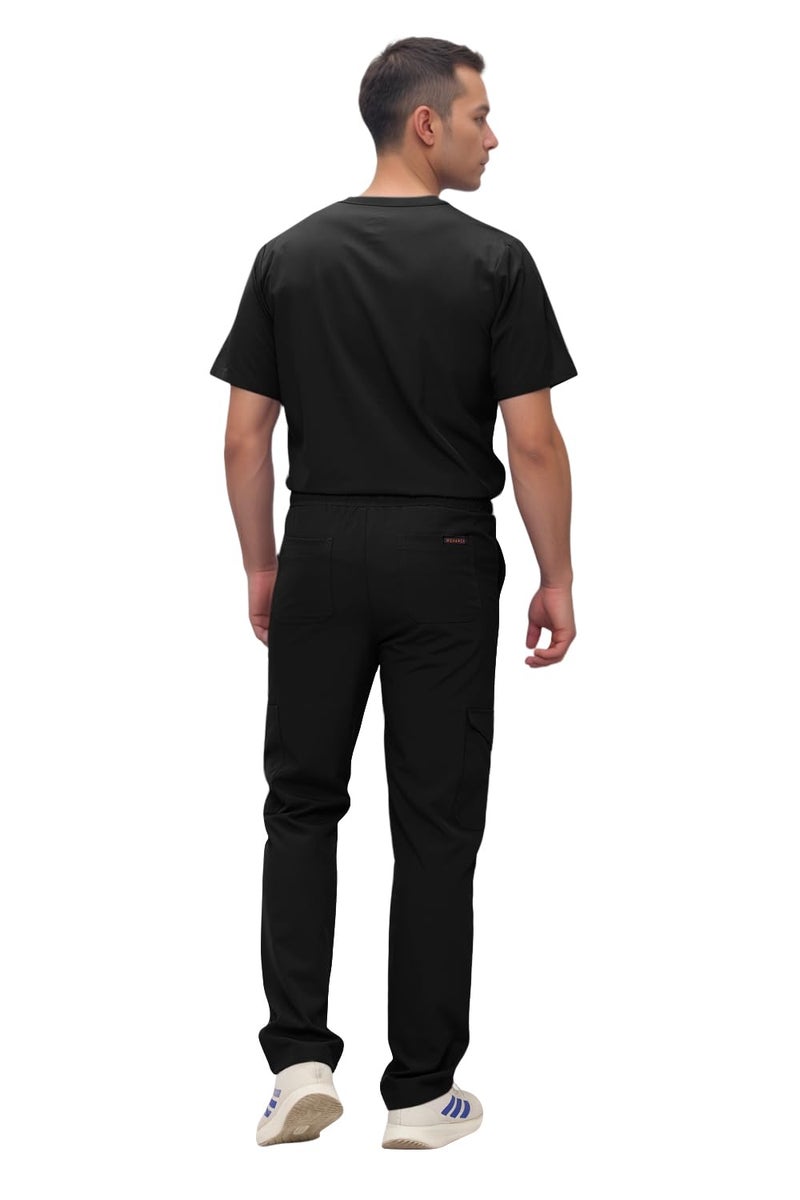 Monarch Uniforms Men's Scrub Set V-Neck Scrub Sets with Nine Large Pockets(Black,Large) - Image 3