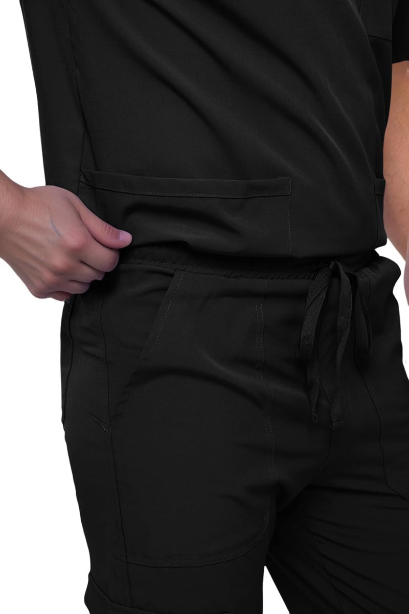 Monarch Uniforms Men's Scrub Set V-Neck Scrub Sets with Nine Large Pockets(Black,Large) - Image 4