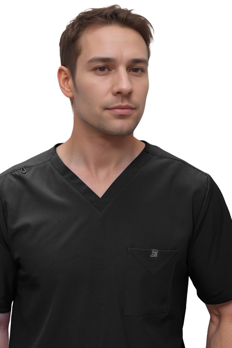Monarch Uniforms Men's Scrub Set V-Neck Scrub Sets with Nine Large Pockets(Black,Large) - Image 5