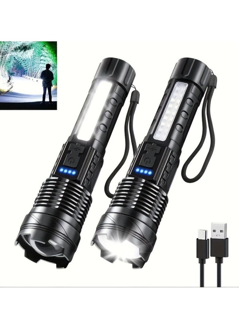 Arabest 2pcs Super Powerful Rechargeable Torch Flood Light With Side Light For Outdoor Camping, Fishing, Hunting, Climbing, Adventure Emergency  - Image 1