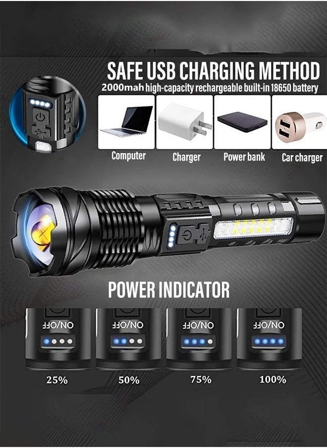 Arabest 2pcs Super Powerful Rechargeable Torch Flood Light With Side Light For Outdoor Camping, Fishing, Hunting, Climbing, Adventure Emergency  - Image 2