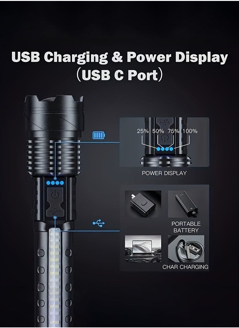 Arabest 2pcs Super Powerful Rechargeable Torch Flood Light With Side Light For Outdoor Camping, Fishing, Hunting, Climbing, Adventure Emergency  - Image 5