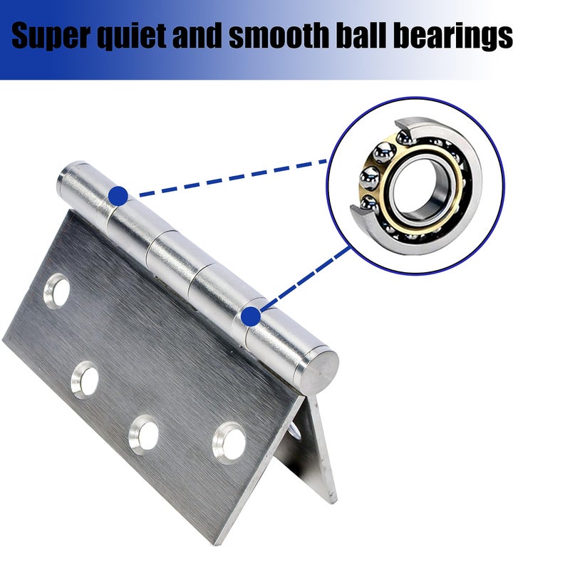 BENERAY 6-Pack 4.5 Inch X 4.5 Inch Silver Heavy Duty Commercial Door Hinge With Silent Steel Plain Ball Bearing Thickness 3 Mm Stainless Steel  Square Corners With 48 Screws  Super Bearing Capacity - Image 3