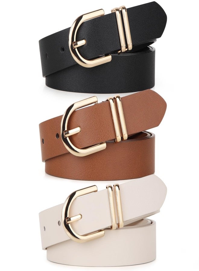 UnFader Pack 3 Women Belts for Jeans Pants, Fashion Gold Buckle Leather Belts - Image 1