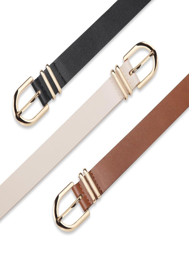 UnFader Pack 3 Women Belts for Jeans Pants, Fashion Gold Buckle Leather Belts - Image 2