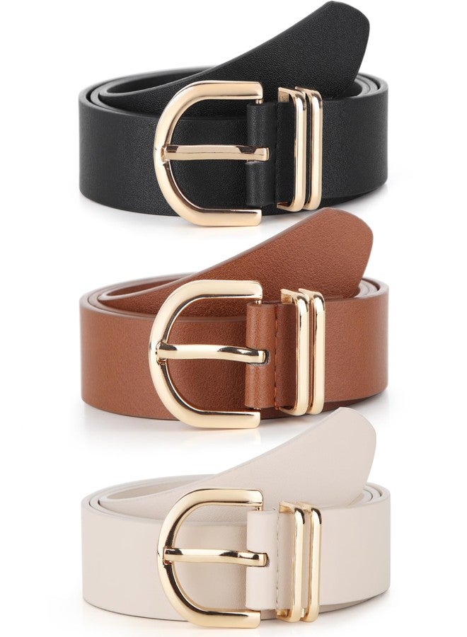 UnFader Pack 3 Women Belts for Jeans Pants, Fashion Gold Buckle Leather Belts - Image 3