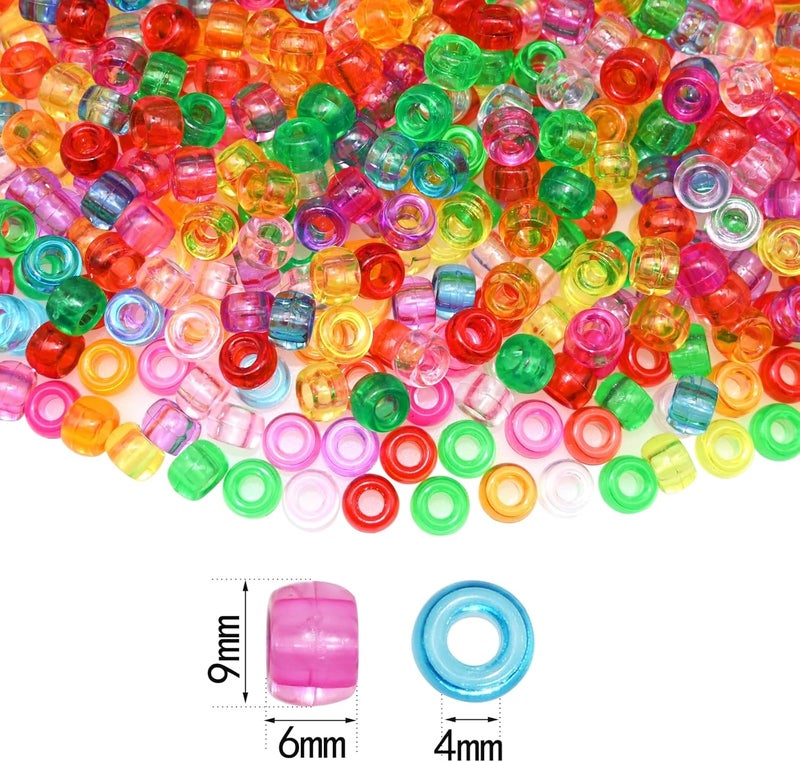 Looconi Amaney 500Pcs 6x9mm Mixed Colors Plastic Pony Beads (Transparent) - Image 2