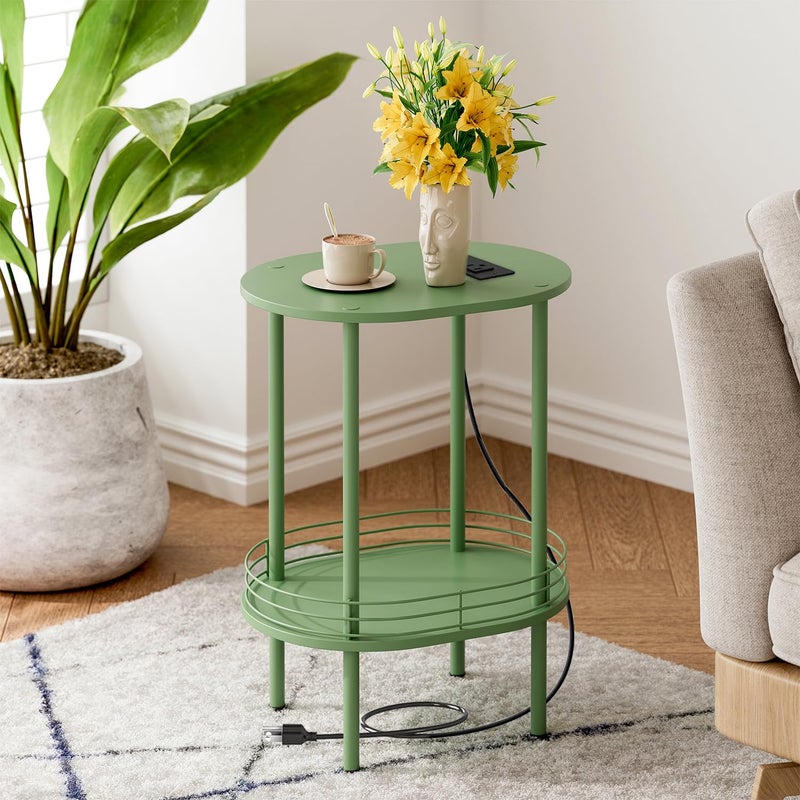 DGSANDGO Green Side Table with Charging Station,Side Tables Living Room,Nightstand with USB Ports and Outlets,Samll End Table for Small Space,Living Room,Bedroom, Nursery,(1PC,Green) - Image 1