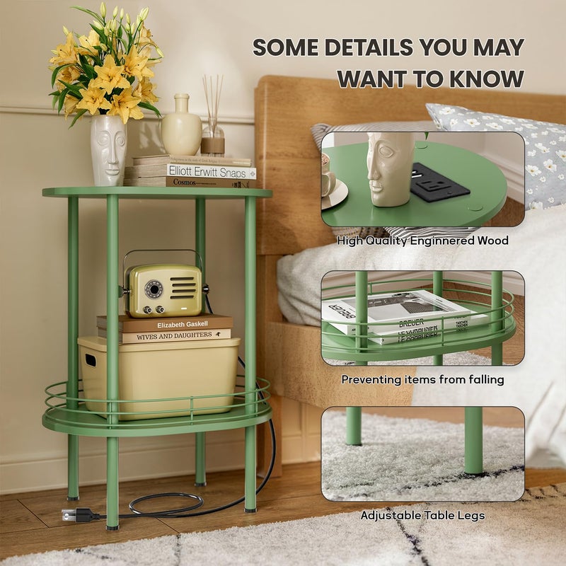DGSANDGO Green Side Table with Charging Station,Side Tables Living Room,Nightstand with USB Ports and Outlets,Samll End Table for Small Space,Living Room,Bedroom, Nursery,(1PC,Green) - Image 4