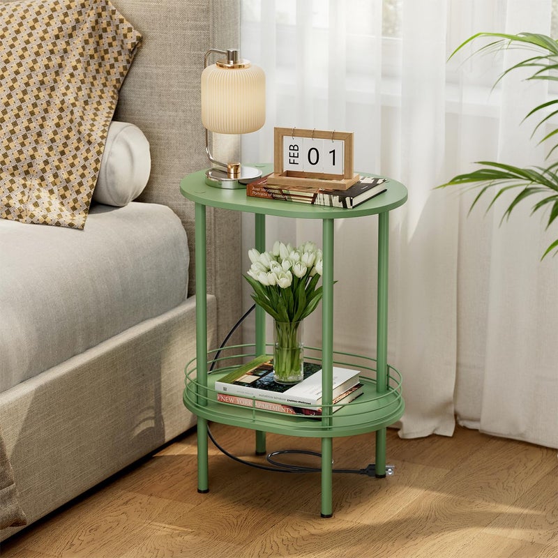 DGSANDGO Green Side Table with Charging Station,Side Tables Living Room,Nightstand with USB Ports and Outlets,Samll End Table for Small Space,Living Room,Bedroom, Nursery,(1PC,Green) - Image 3