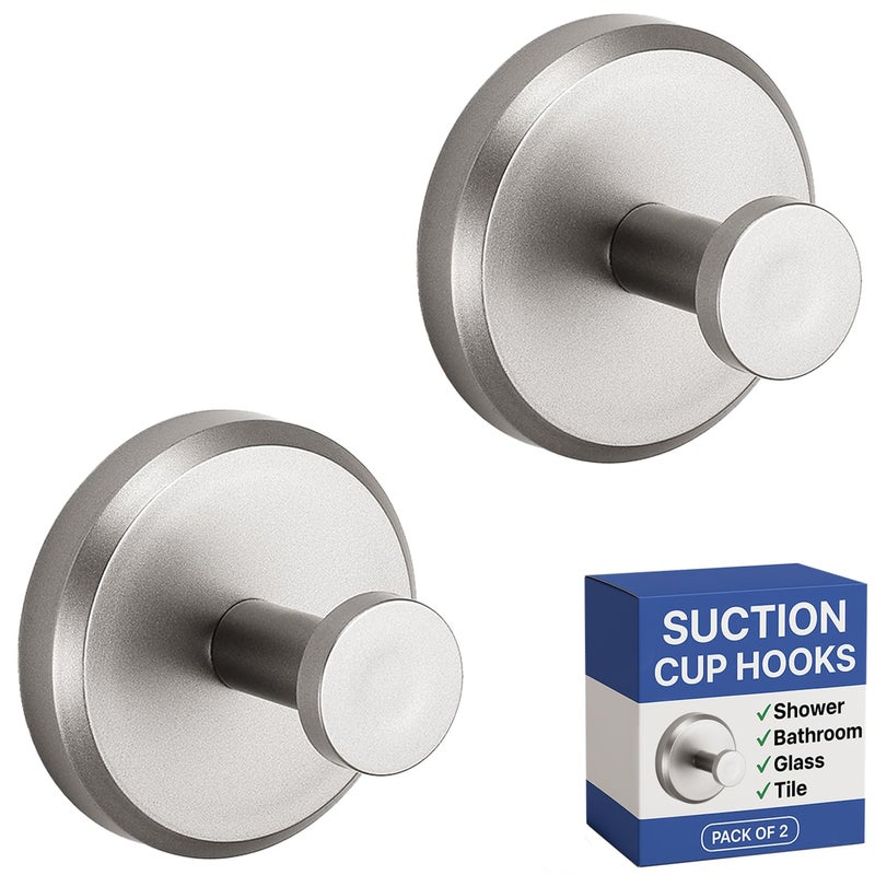 HOME SO Suction Cup Hooks for Shower Bathroom Kitchen Glass Door Mirror Tile Loofah Towel Coat Bath Robe for Hanging up to 15 lbs Polished Matte Chrome Brushed Nickel 2pack