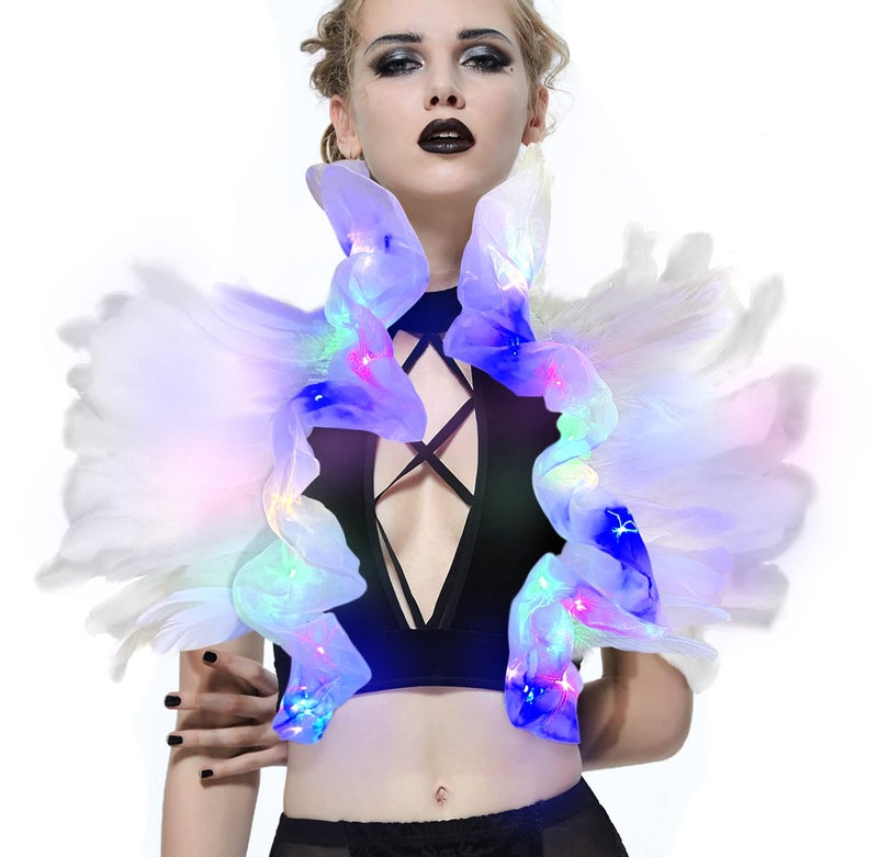 UQJE Victorian Natural Feather Shawl Shrug Shoulder Wrap Gothic Collar Costume Accessories-White2 - Image 1