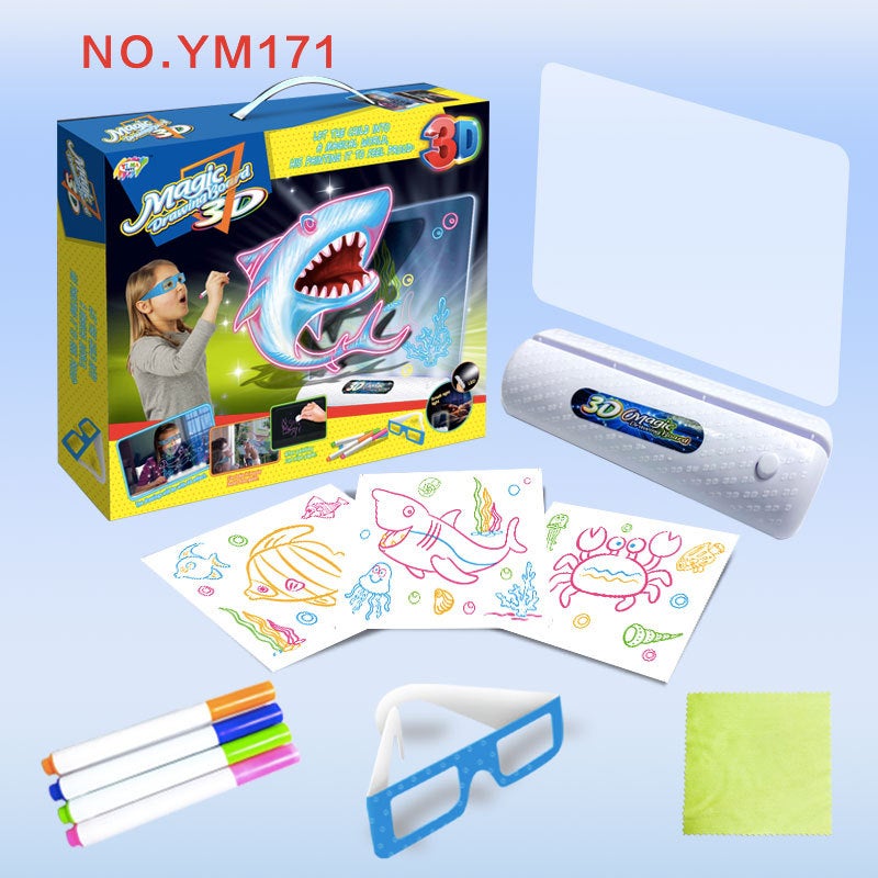 Cross-border new children's 3D drawing board magic painting writing board three-dimensional luminous panel LED luminous puzzle fluorescent board(Large 3D Sketchpad) - Image 1