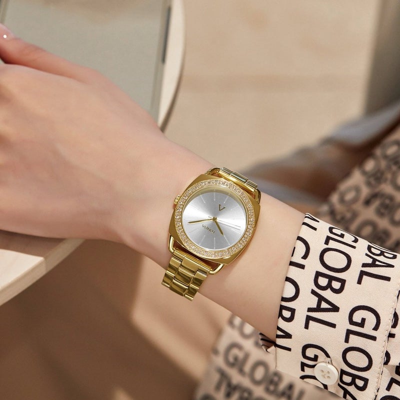 ترندا ساعة نسائية TRNDA بهيكل من الفولاذ المقاوم للصدأ باللون الذهبي وسوار من الفولاذ المقاوم للصدأ باللون الذهبي. - Image 2