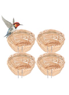 Natudeco 4 Pcs Bird Nest Handmade Bird House Sturdy and Natural Bamboo Bird Nest Bird Supplies Bird Cage with Hook Canary Nests for Cages for Small Parrots Canaries Cockatiels  - Image 1